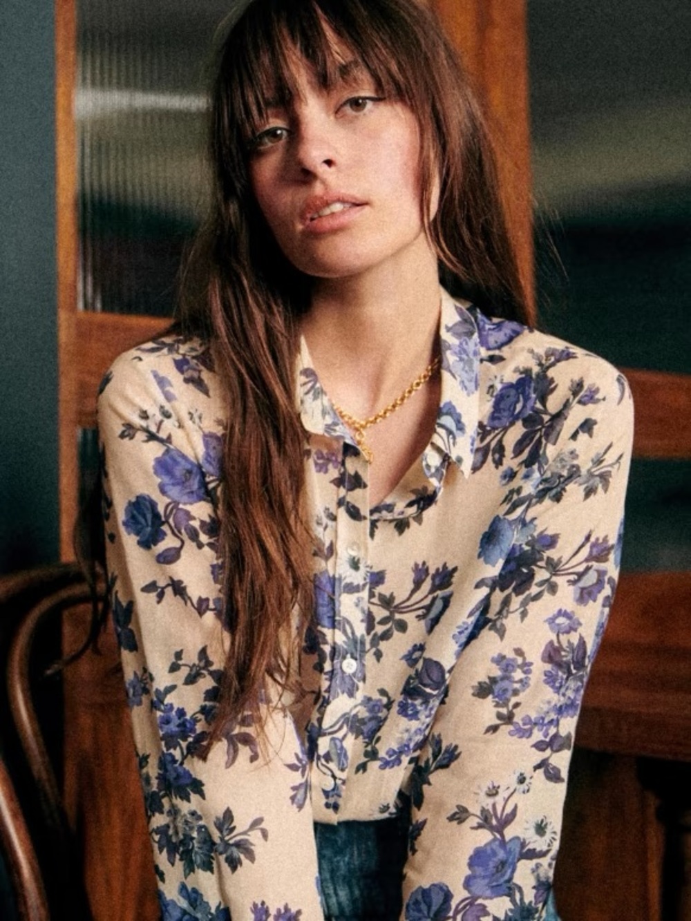 Sézane Floral Pierro Button-Down Shirt - size 2